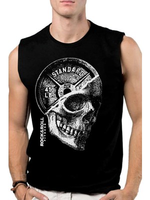 Rock&Roll Rock &roll Disk Kafa Siyah Kesik Kol | Kolsuz Erkek Tshirt | Atlet
