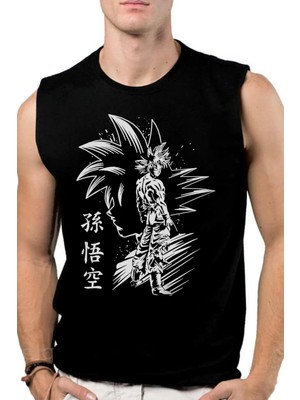Rock&Roll Rock &roll Goku Silüet Siyah Kesik Kol | Kolsuz Erkek Tshirt | Atlet