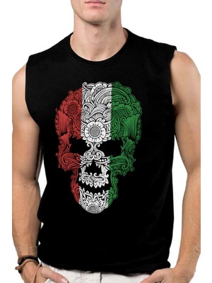 Rock&Roll Rock &roll Italyan Kurukafa Siyah Kesik Kol | Kolsuz Erkek Tshirt | Atlet