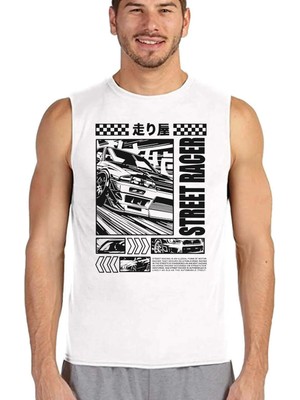 Rock&Roll Rock &roll Sokak Yarışcısı Beyaz Kesik Kol | Kolsuz Erkek Tshirt | Atlet