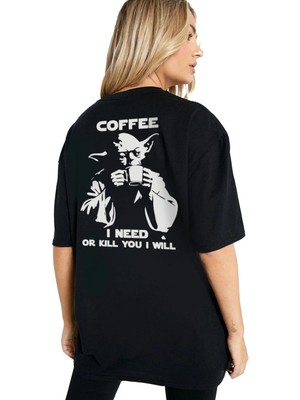 Rock&roll Yoda Kahvesi Oversize Siyah Kadın Tişört