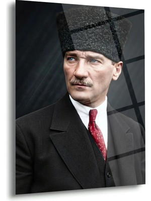 Shiny Art Mustafa Kemal Atatürk Kalpaklı Renkli Portre Cam Tablo – ATA298