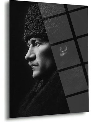 Shiny Art Mustafa Kemal Atatürk Kalpaklı Yan Profil Cam Tablo – ATA286