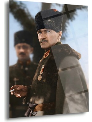 Shiny Art Mustafa Kemal Atatürk Kalpaklı Askeri Portre Cam Tablo – ATA293