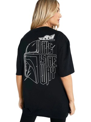 Rock&roll Kaskda Yoda Oversize Siyah Kadın Tişört