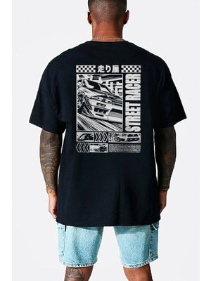 Rock&roll Sokak Yarışcısı Oversize Siyah Erkek Tişört