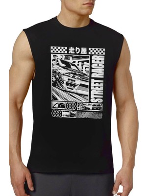 Rock&Roll Rock &roll Sokak Yarışcısı Siyah Kesik Kol | Kolsuz Erkek Tshirt | Atlet
