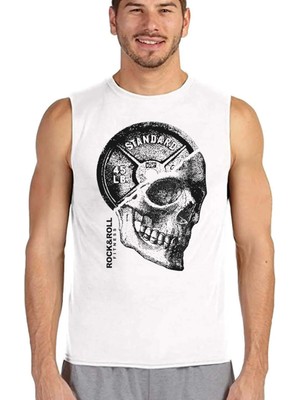 Rock&Roll Rock &roll Disk Kafa Beyaz Kesik Kol | Kolsuz Erkek Tshirt | Atlet