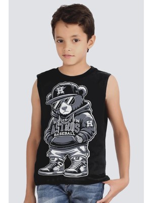 Rock&roll Hiphop Teddy Siyah Kesik Kol Erkek Çocuk T-Shirt