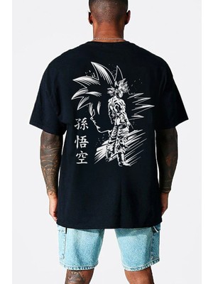 Rock&roll Goku Silüet Oversize Siyah Erkek Tişört