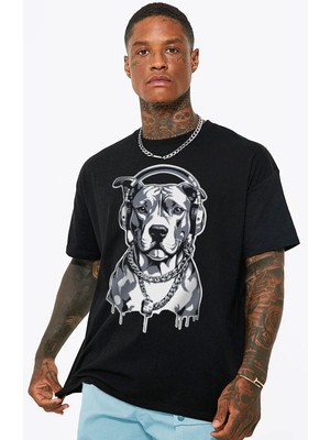 Rock&roll Kolyeli Pit Oversize Siyah Erkek Tişört