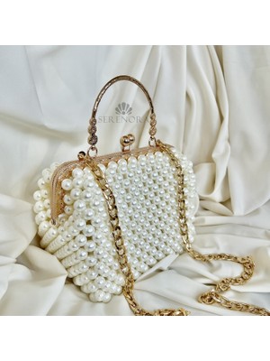 Serenora Kadın Beyaz Incili Abiye El Çantası - Düğün ve Davet