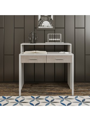 Decor Loger Modern 2 Çekmeceli Çalışma Masası Mdf Ayaklı Beyaz Dresuar Masa