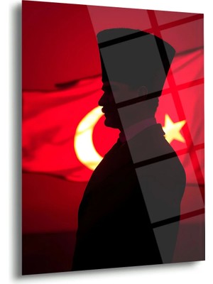 Shiny Art Atatürk Silüet Türk Bayrağı Cam Tablo – ATA284