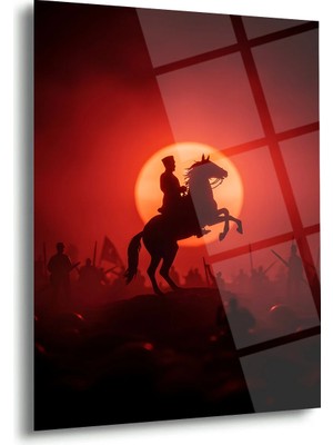Shiny Art Atatürk At Üstünde Silüet Gün Batımı Cam Tablo – ATA287