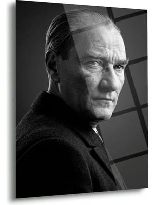 Shiny Art Mustafa Kemal Atatürk Siyah Beyaz Klasik Portre Cam Tablo – ATA302