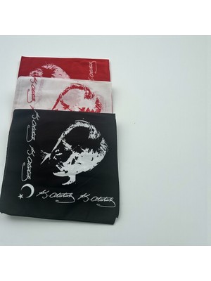 ALS Tasarım Dünyası Kırmızı, Beyaz ve Siyah Renk Atatürk Portreli ve Ay Yıldızlı %100 Koton Bandana 23 Nisan