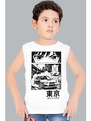 Rock&roll Drift Anime Beyaz Kesik Kol Erkek Çocuk T-Shirt