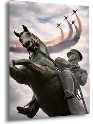 Shiny Art Mustafa Kemal Atatürk At Üstünde Heykel Cam Tablo – ATA292