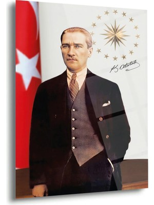 Shiny Art Mustafa Kemal Atatürk Cumhurbaşkanlığı Sembolü ve Imza Detaylı Cam Tablo – ATA303