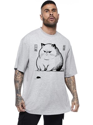 Rock&roll Kedi Fare Oversize Gri Erkek Tişört