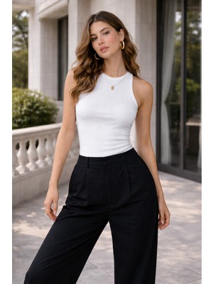 Kadın Ribana Halter Yaka Body Slim Fit Esnek Kumaş Basic Atlet