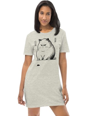 Rock&roll Kedi Fare Gri Kısa Kollu Penye Kadın T-Shirt Elbise