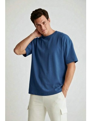 Erkek Oversize Bisiklet Yaka %100 Organik Pamuk Düz Basic Yazlık T-Shirt