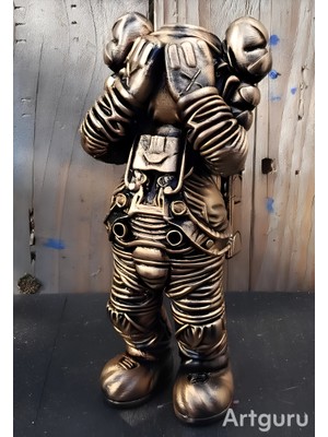 3D Layer Craft Kaws Astronot Figür 20 cm Büyük Boy Hediyelik Obje Biblo Altın Eskitme
