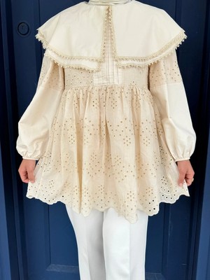 Modamorfo Önlük Yakalı Kolu Lastikli Fistolu Tunik -Bej