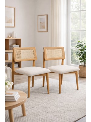 Lif Mobilya Hasır Sandalye Meşe Renk – Iskandinav Tasarım (2’li Set)