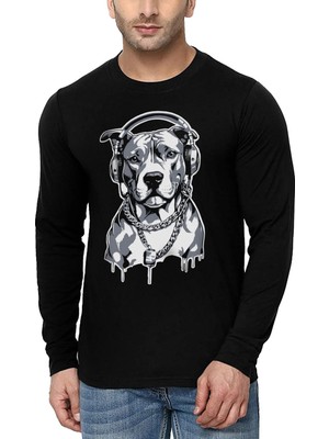 Rock&roll Kolyeli Pit Siyah Bisiklet Yaka Uzun Kollu Penye Erkek T-Shirt