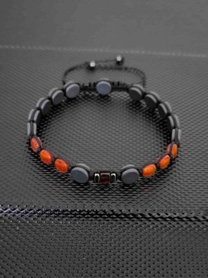 Tahrastone Kristal Mercimek Kesim Akik-Oval Mat Hematit-Baltık Damla Kehribar Doğaltaş Bileklik Takı Aksesuar Erkek Bileklik