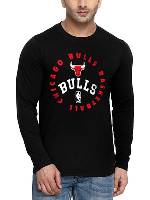 Rock&roll Bulls Basket Siyah Bisiklet Yaka Uzun Kollu Penye Erkek T-Shirt
