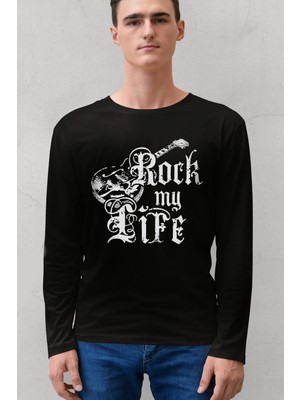 Rock&roll Hayatım Rock Siyah Bisiklet Yaka Uzun Kollu Penye Erkek T-Shirt