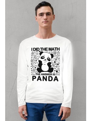 Rock&roll Panda Cevabı Beyaz Bisiklet Yaka Uzun Kollu Penye Erkek T-Shirt