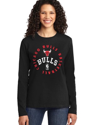 Rock&roll Bulls Basket Siyah Bisiklet Yaka Uzun Kollu Penye Kadın T-Shirt