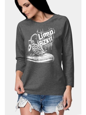 Rock&roll Limp Sneaker Antrasit Bisiklet Yaka Uzun Kollu Penye Kadın T-Shirt