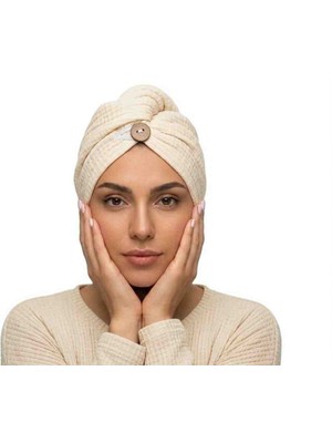 4 Kat Müslin %100 Pamuk Kadın Saç Bonesi/kurulama Havlusu Krem Renk