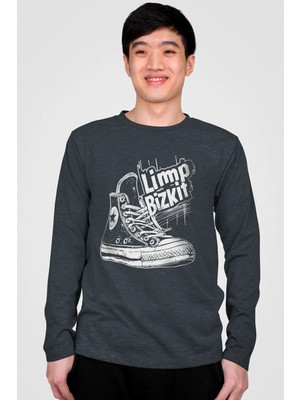 Rock&roll Limp Sneaker Antrasit Bisiklet Yaka Uzun Kollu Penye Erkek T-Shirt