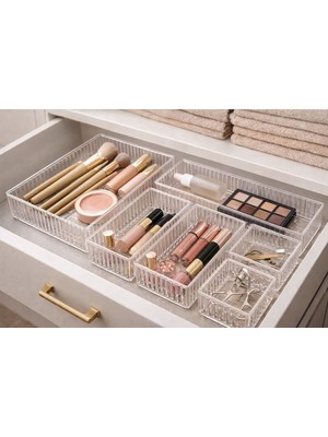 Ciho 6'lı Kaydırılabilir Sistem Çekmece Içi Organizer Takı Makyaj Dolap Içi Düzenleyici Şeffaf