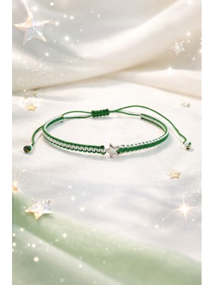 Crystal Atelier Yeşil Beyaz Hematit Yıldızlı Taraftar Bilekliği – Ayarlanabilir El Yapımı Makrome (Hematit)