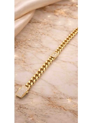 Xuping Altın Renk Zirkon Taşlı Zincir Bileklik – Çelik Kararma Yapmaz Kadın Bileklik | Şık & Modern Tasarım