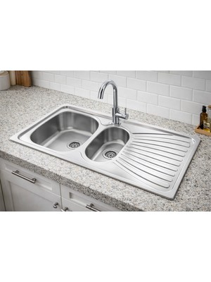 Şimşek Artenova 1010 1.5 Göz Krom Paslanmaz Çelik Eviye 50X100 Tezgah Üzeri Sağ-Sol (Sifon Dahil)