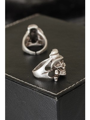 Zcv Mey Ithalat® Kuru Kafa Tasarımlı Eskitme Gümüş Renkli Ayarlamalı Model Erkek Yüzük Znv