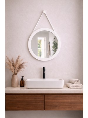 Digital Hayat Ahşap Yuvarlak Ayna - Antre Hol Banyo Mutfak Salon Wc Aynası - Doğal Ahşap Çerçeveli