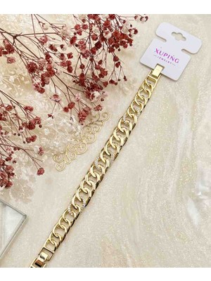 Xuping Premium Altın Kaplama Taş Detaylı Zincir Bileklik | Şık & Parlak Kadın Bileklik