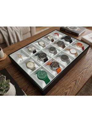 Alpinkutu 15 Yuvalı Pu Deri Kaplamalı Çekmece Içi Saat Saklama Kutu Stnd