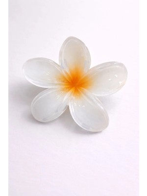 Nati Co Plumeria Model Beyaz Turuncu Şeffaf Lotus Çiçek Kadın Saç Tokası (8cm)