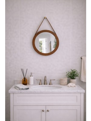 Digital Hayat Ahşap Yuvarlak Ayna - Antre Hol Banyo Mutfak Salon Wc Aynası - Doğal Ahşap Çerçeveli